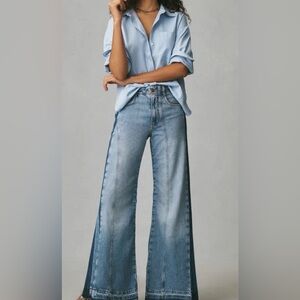 Pilcro Flare Patchwork Jeans in Light Blue